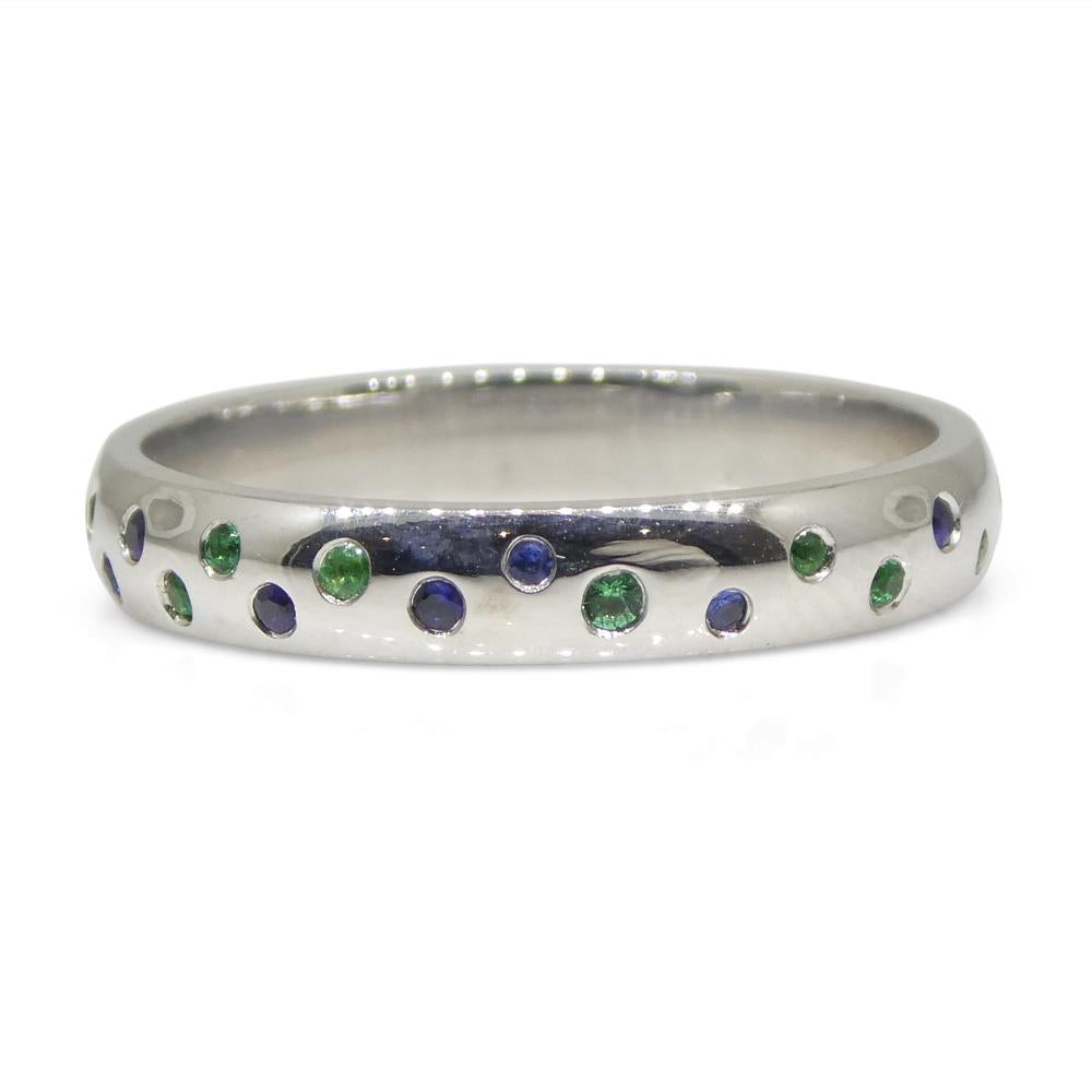 0.24ct Sapphire & Emerald Starry Night Wedding Ring set in 14k White Gold For Sale 3