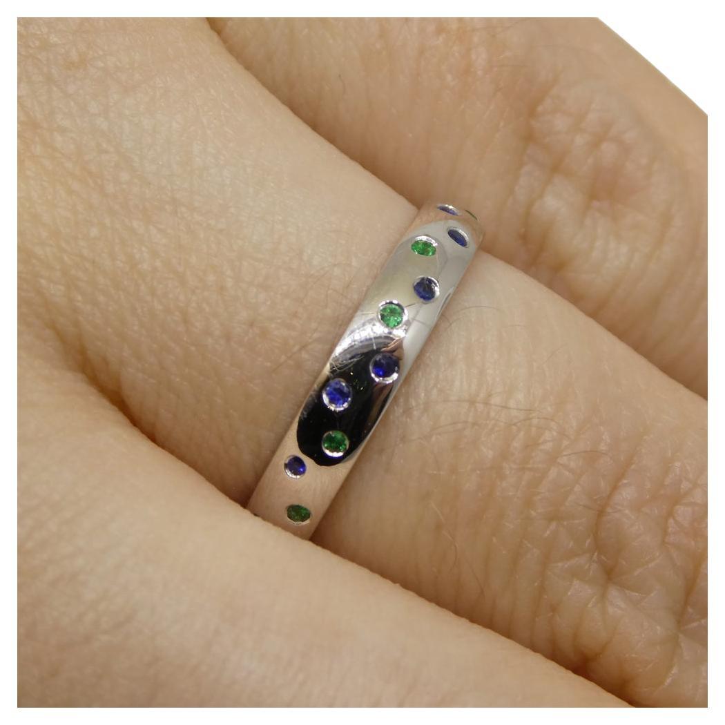 0.24ct Saphir & Emeraude Bague de mariage nuit étoilée en or blanc 14k en vente