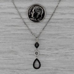 0.24ctw Black White Diamond Drop Pendant Necklace 14k White Gold 17" Box Chain