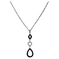 0.24ctw Black White Diamond Drop Pendant Necklace 14k White Gold 17" Box Chain