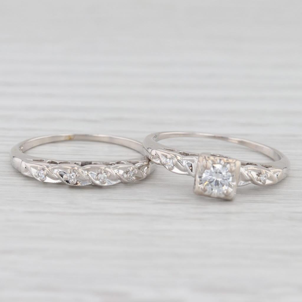 Women's or Men's 0.24ctw Diamond Engagement Ring Wedding Band Vintage Bridal Set 14K Gold Sz 7.75