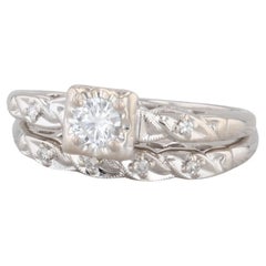 0.24ctw Diamond Engagement Ring Wedding Band Vintage Bridal Set 14K Gold Sz 7.75