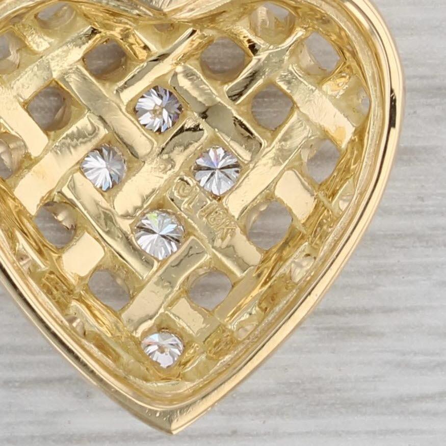 0.24ctw Diamond Lattice Work Heart Pendant 18k Yellow Gold In Good Condition For Sale In McLeansville, NC