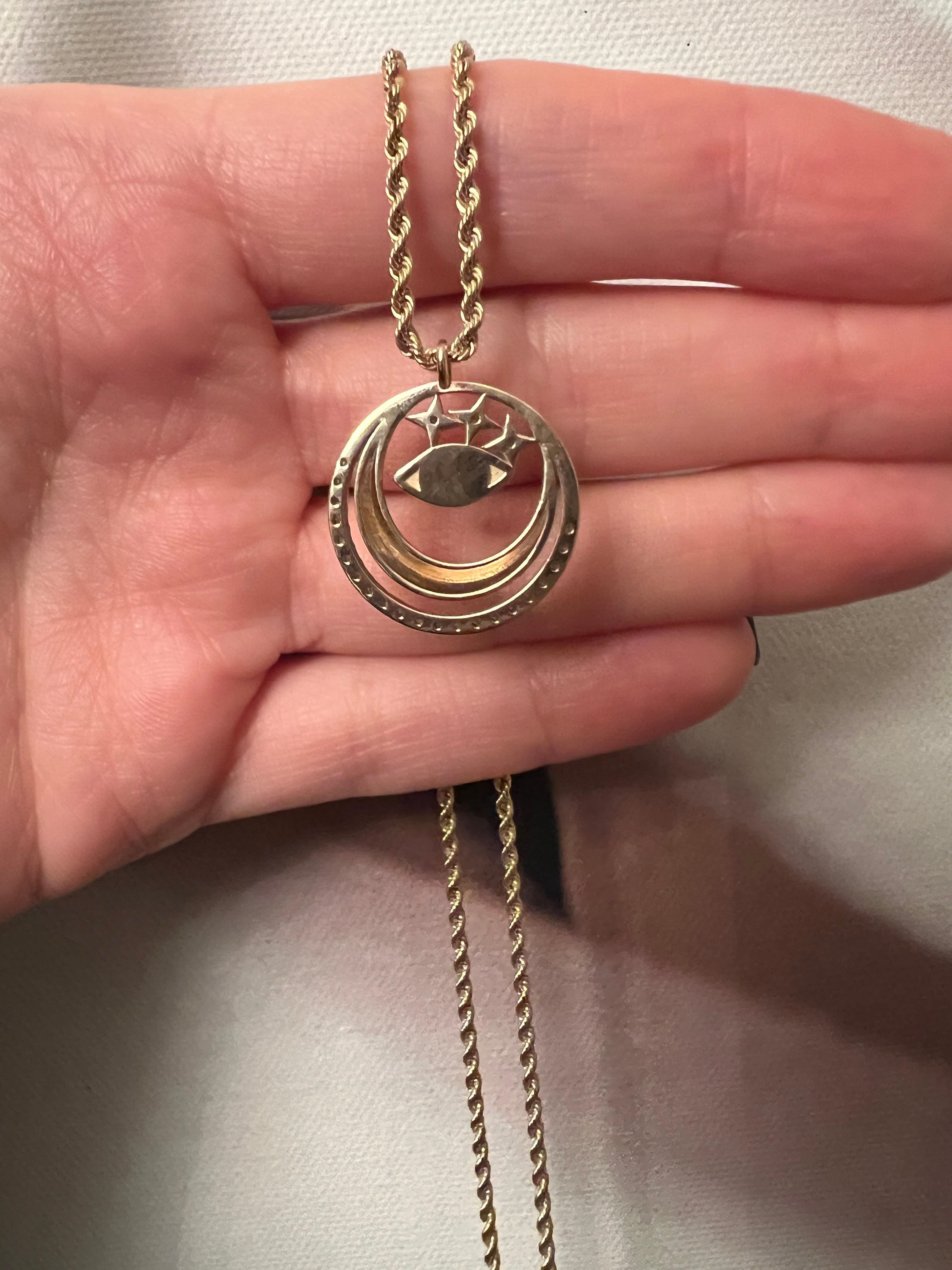 0.24 Carat Diamond Moon, Star and Evil Eye Pendant Necklace  In New Condition For Sale In Toronto, CA