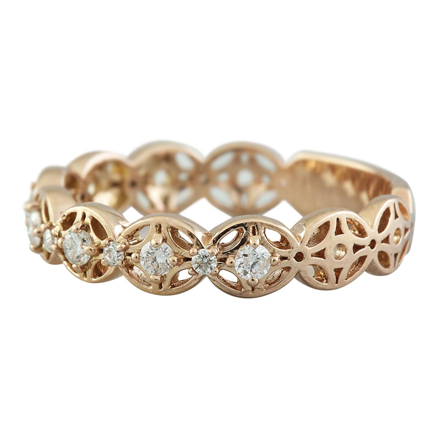 0.25 Carat 14 Karat Solid Rose Gold Diamond Ring
Stamped: 14K 
Ring Size: 7 
Total Ring Weight: 2.7 Grams
Diamond Weight: 0.25 Carat (F-G Color, VS2-SI1 Clarity)
Quantity: 11
Face Measures: 4.25 Millimeter 
SKU: [600009]