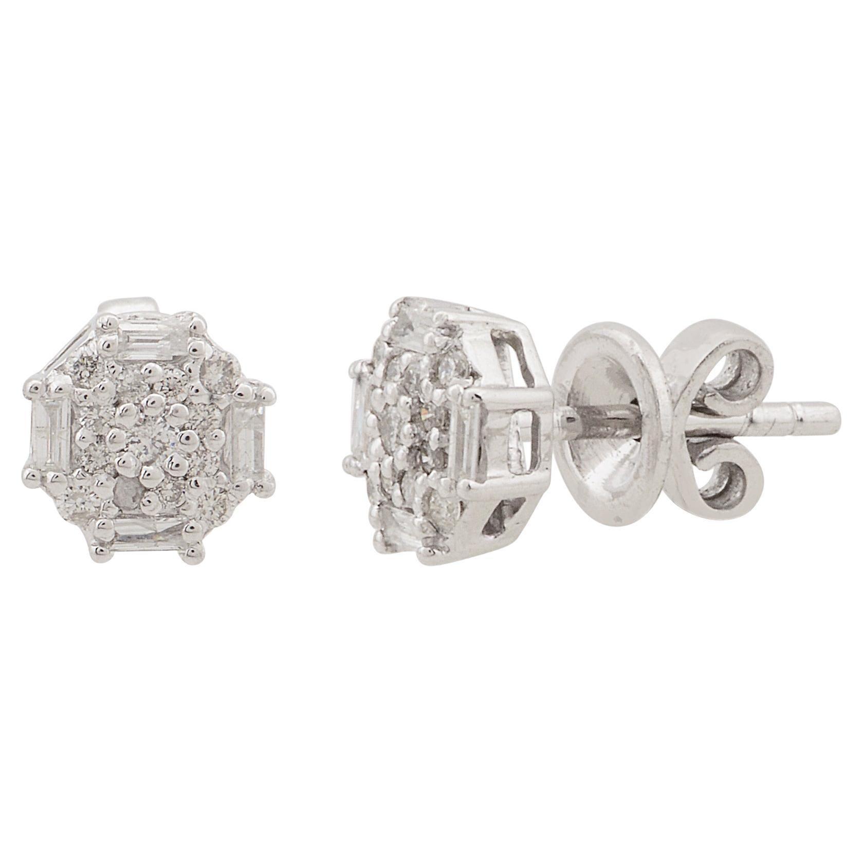 0.25 Carat Baguette & Round Diamond Stud Earrings 10 Karat White Gold Jewelry