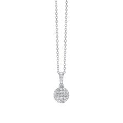 0.25 Carat Button Cluster 18 Karat White Gold Round White Diamond Chain Pendant 