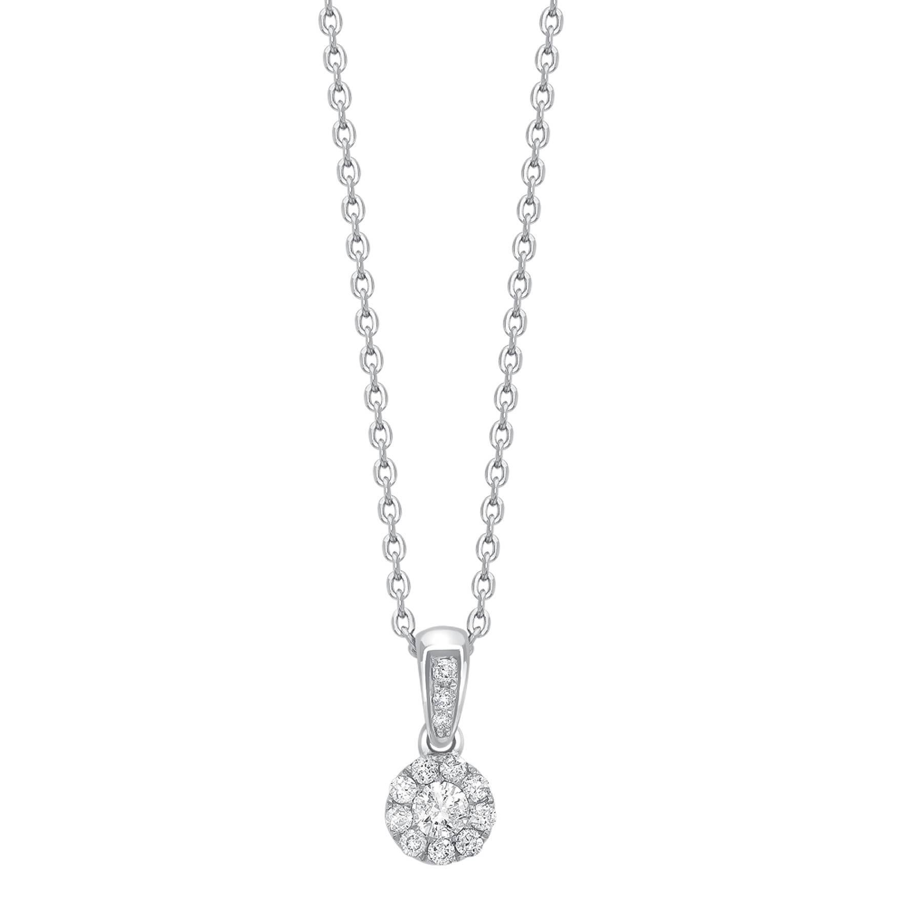 0.25 Carat Cluster Pave Set 18kt White Gold Round White Diamond Chain Pendant  For Sale