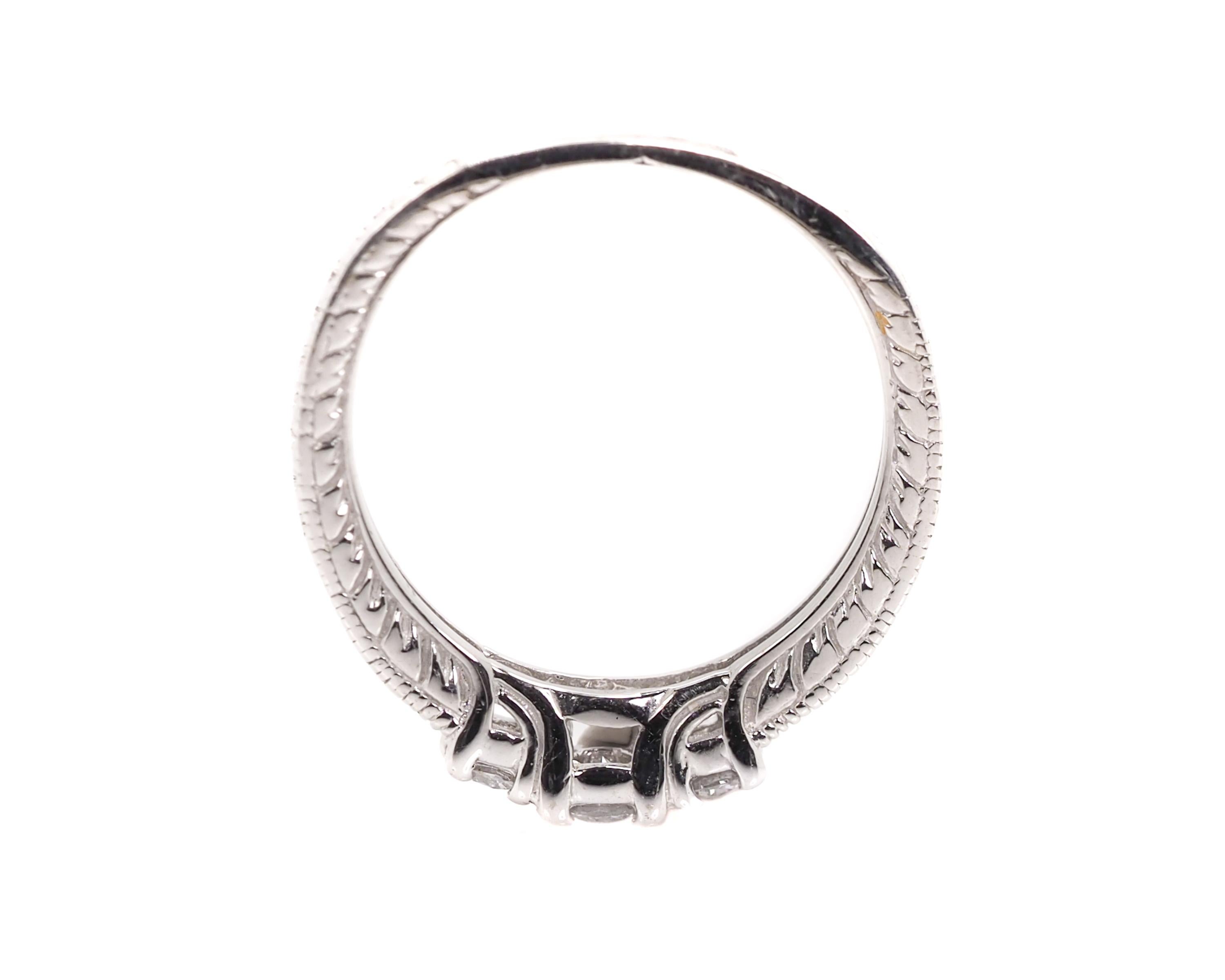 Round Cut 0.25 Carat Diamond and 14 Karat White Gold Vintage Inspired Engagement Ring