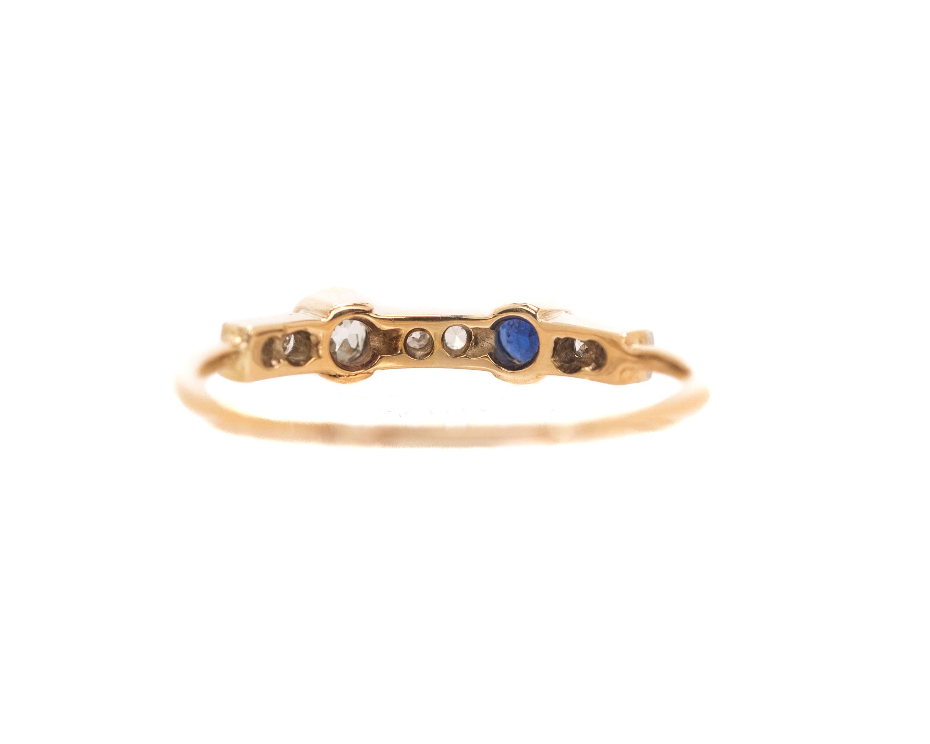 Round Cut 0.25 Carat Diamond and Blue Sapphire Two-Tone 14 Karat Gold Stackable Ring