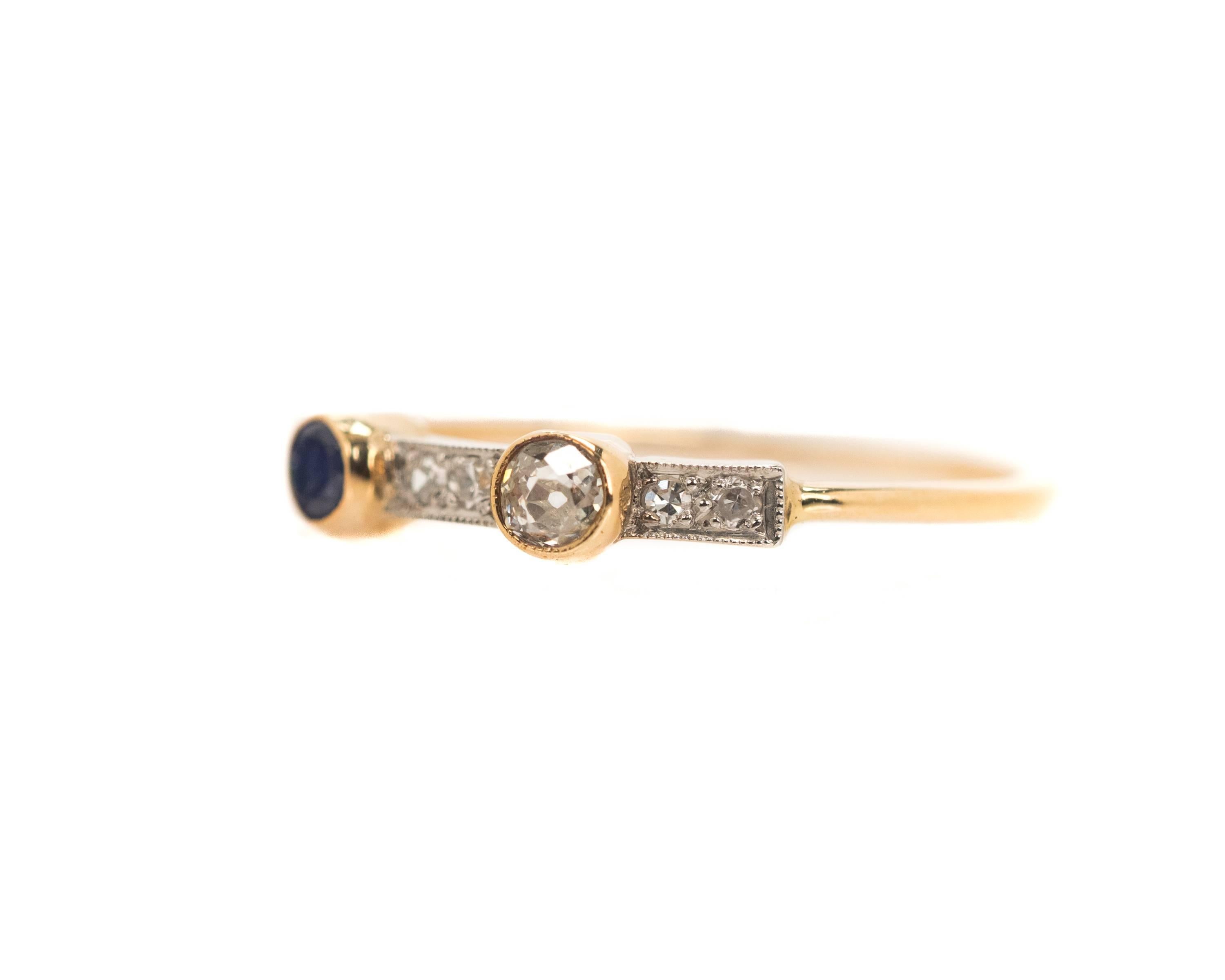 Women's or Men's 0.25 Carat Diamond and Blue Sapphire Two-Tone 14 Karat Gold Stackable Ring