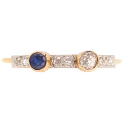 0.25 Carat Diamond and Blue Sapphire Two-Tone 14 Karat Gold Stackable Ring