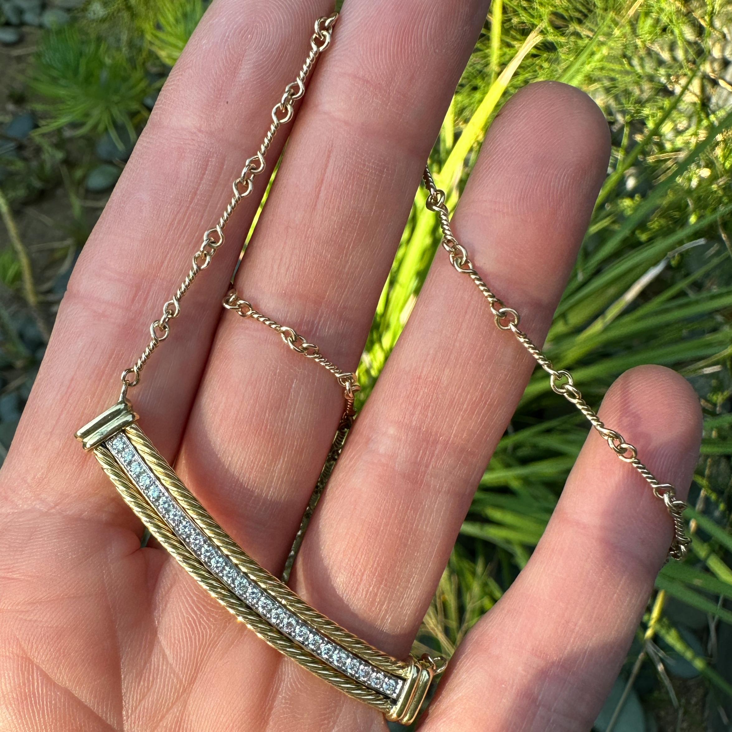 Contemporary 0.25 Carat Diamond Bar Necklace in 18K Gold on Fancy 14K Gold Bar Chain