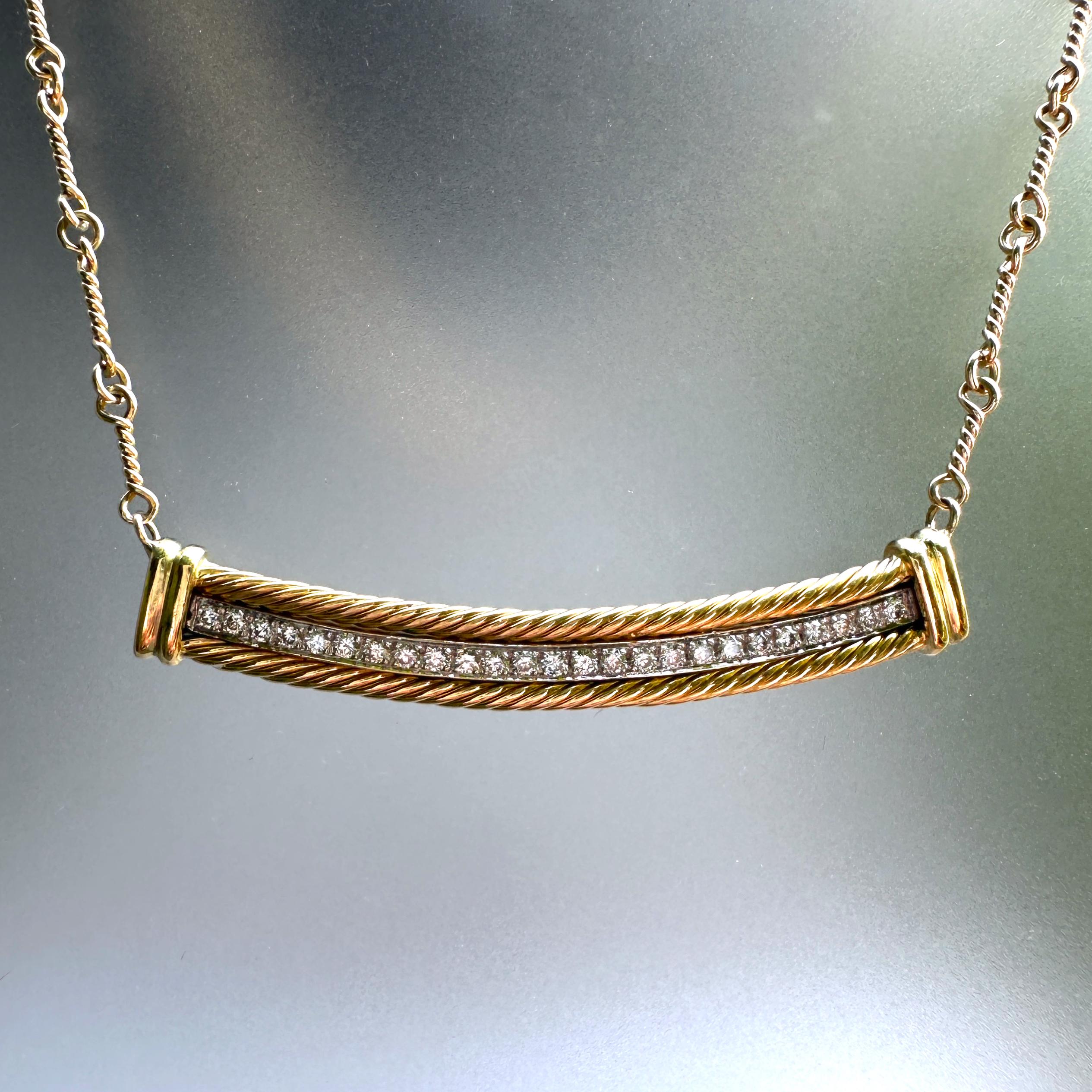 0.25 Carat Diamond Bar Necklace in 18K Gold on Fancy 14K Gold Bar Chain In Excellent Condition In Sherman Oaks, CA