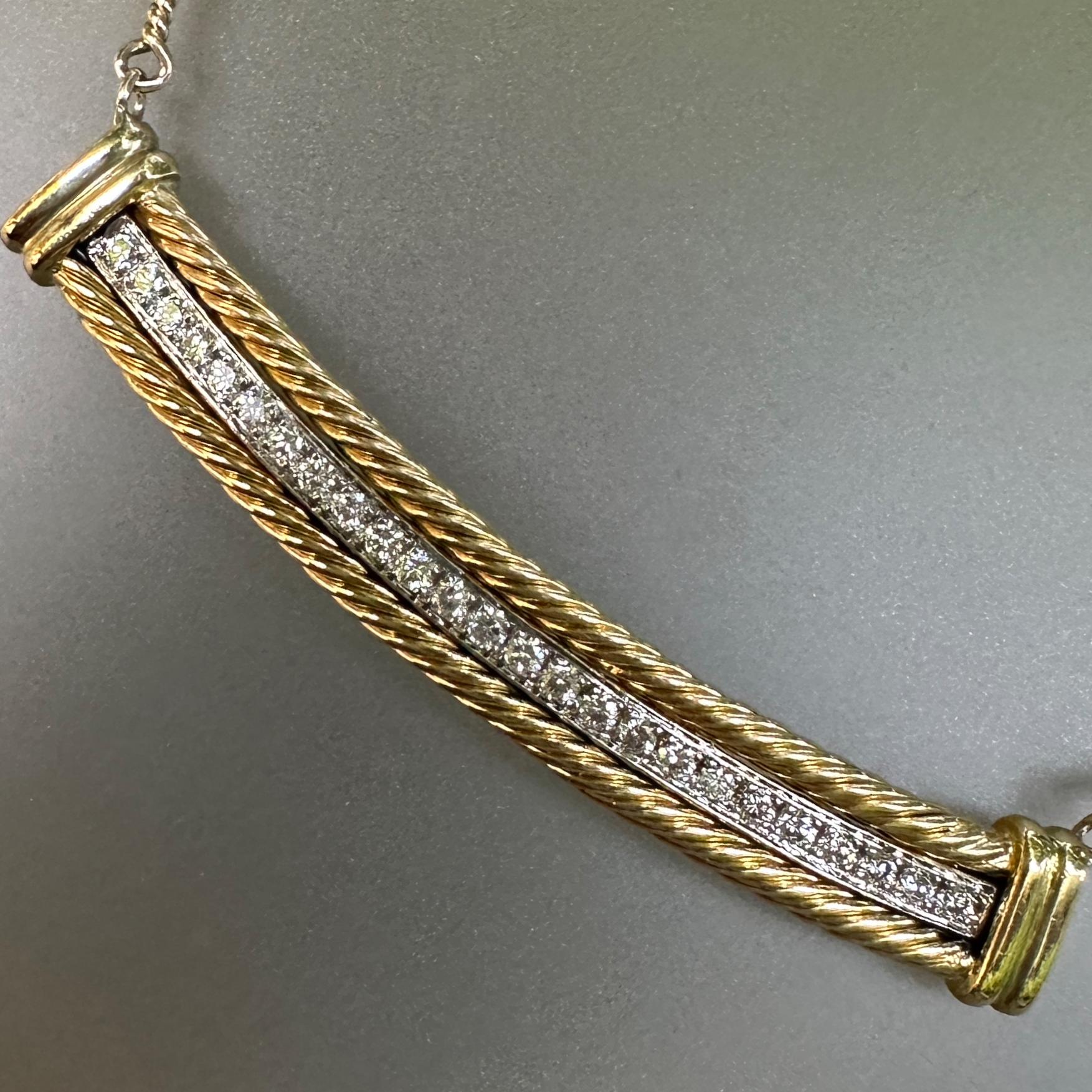 Women's or Men's 0.25 Carat Diamond Bar Necklace in 18K Gold on Fancy 14K Gold Bar Chain
