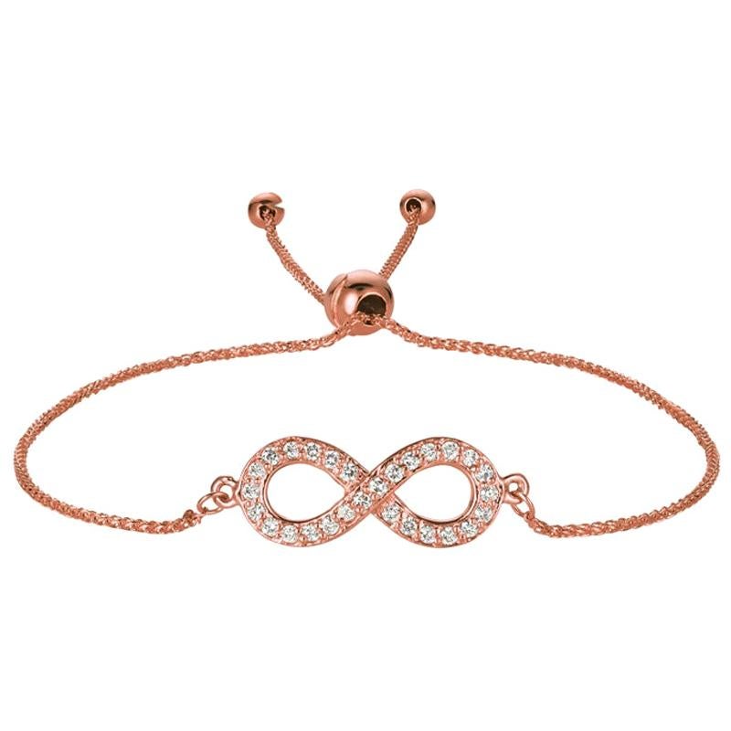 0.25 Carat Diamond Bolo Infinity Bracelet G SI 14 Karat Rose Gold Adjustable For Sale