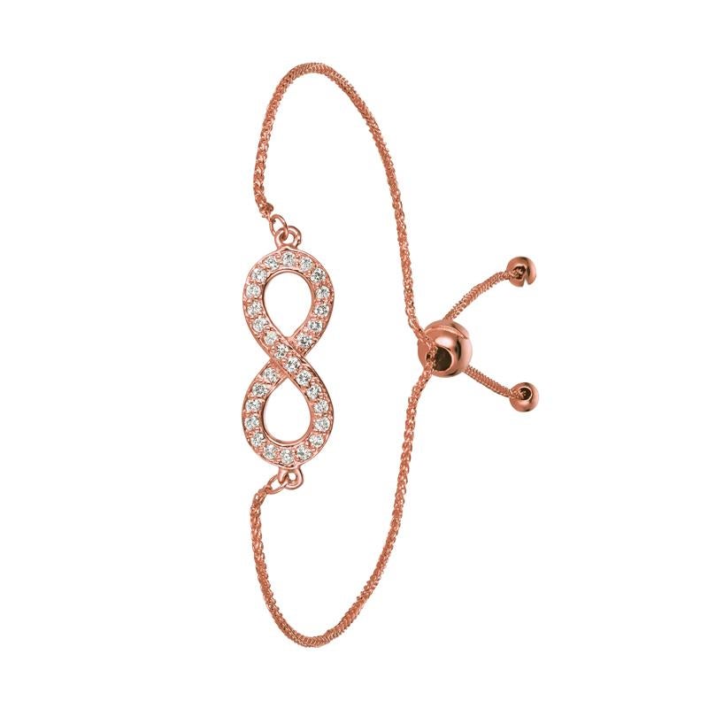 0.25 Carat Natural Diamond Bolo Infinity Bracelet G SI 14K Rose Gold 7''

100% Natural Diamonds, Not Enhanced in any way Round Cut Diamond Bracelet
0.25CT
G-H
SI
14K Rose Gold, Pave Style 2.2 gram
7-8 inches adjustable length, 5/16 inch in width
28