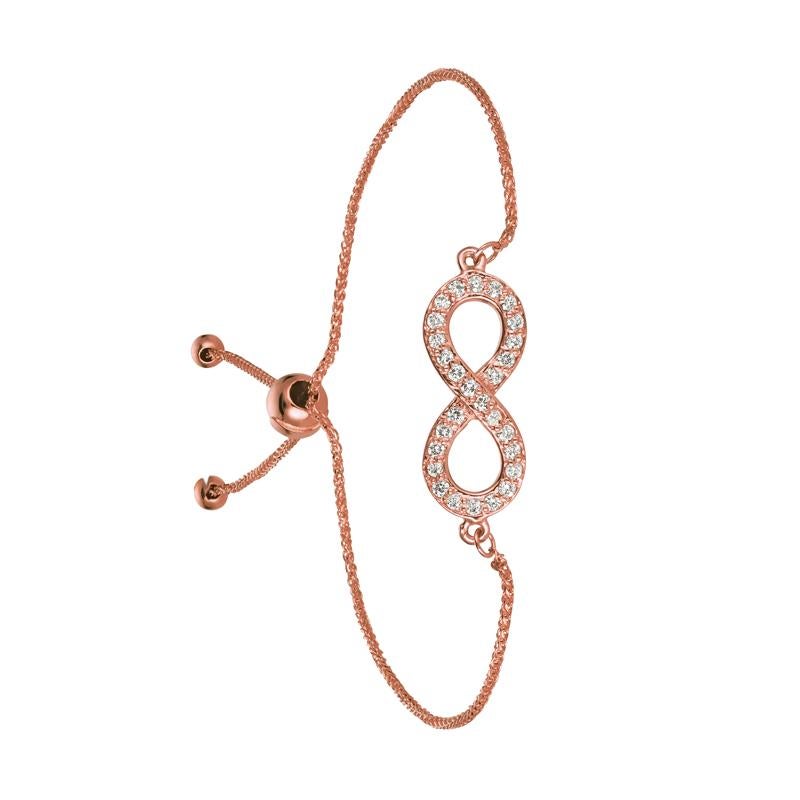 Taille ronde Bracelet Bolo Infinity réglable en or rose 14 carats et diamants 0,25 carat G SI en vente