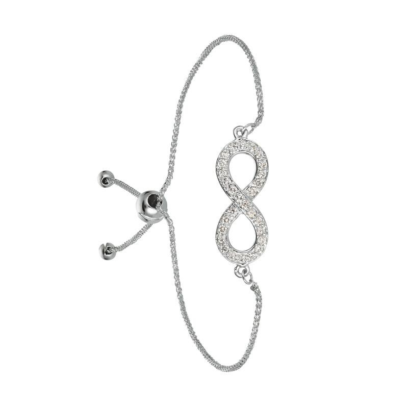 Taille ronde Bracelet Bolo Infinity réglable en or blanc 14 carats avec diamants de 0,25 carat G SI en vente