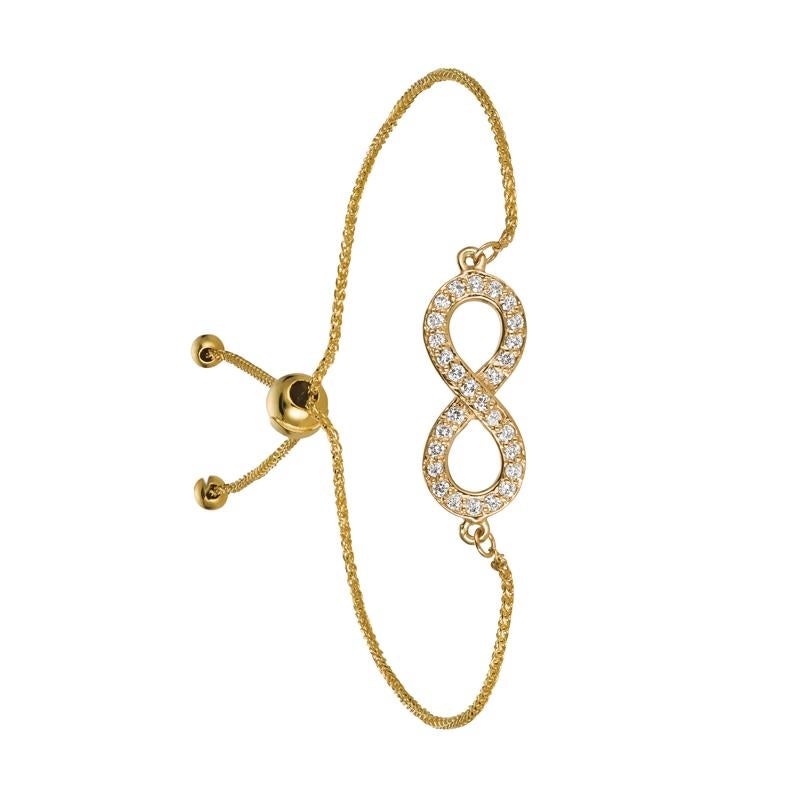 Taille ronde Bracelet Bolo Infinity réglable en or jaune 14 carats avec diamants de 0,25 carat G SI en vente