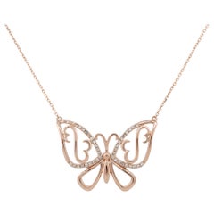 0.25 Carat Diamond Butterfly Pendant Necklace 14 Karat in Stock