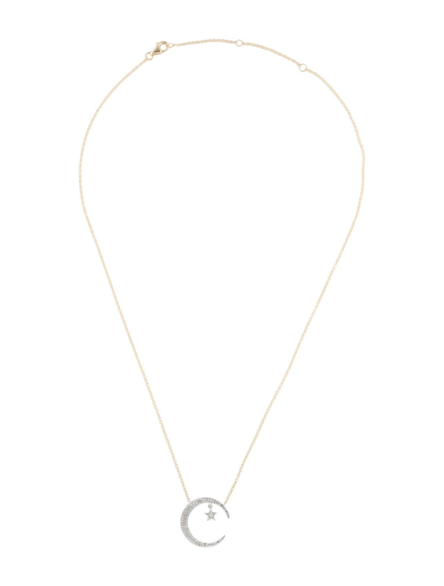 Women's or Men's 0.25 Carat Diamond Crescent Moon and Star White & Yellow Gold Pendant Necklace For Sale