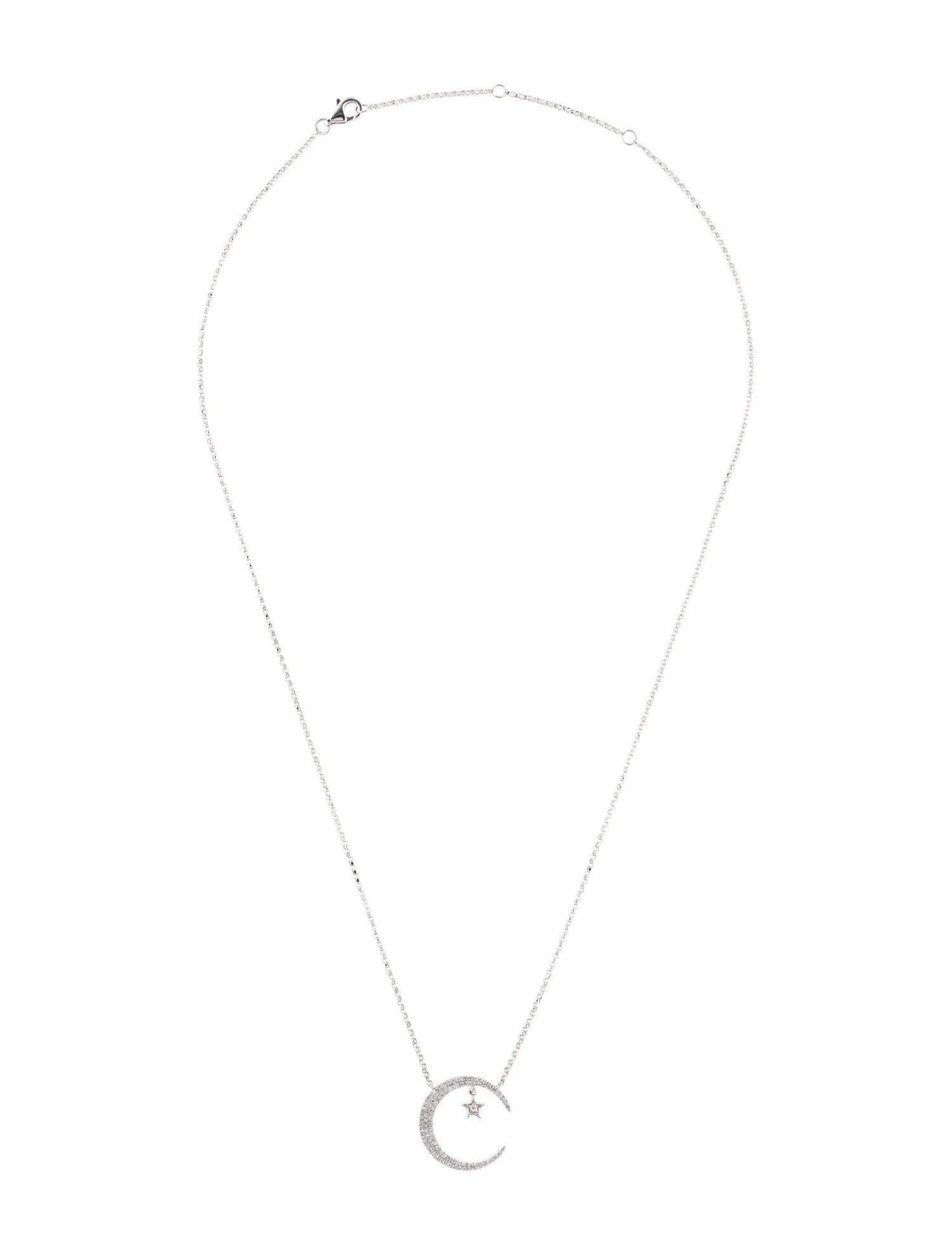 0,25 Karat Diamant Mondsichel & Stern Weißgold-Anhänger Halskette im Zustand „Neu“ im Angebot in Great Neck, NY