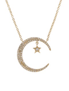 0.25 Carat Diamond Crescent Moon & Star Yellow Gold Pendant Necklace