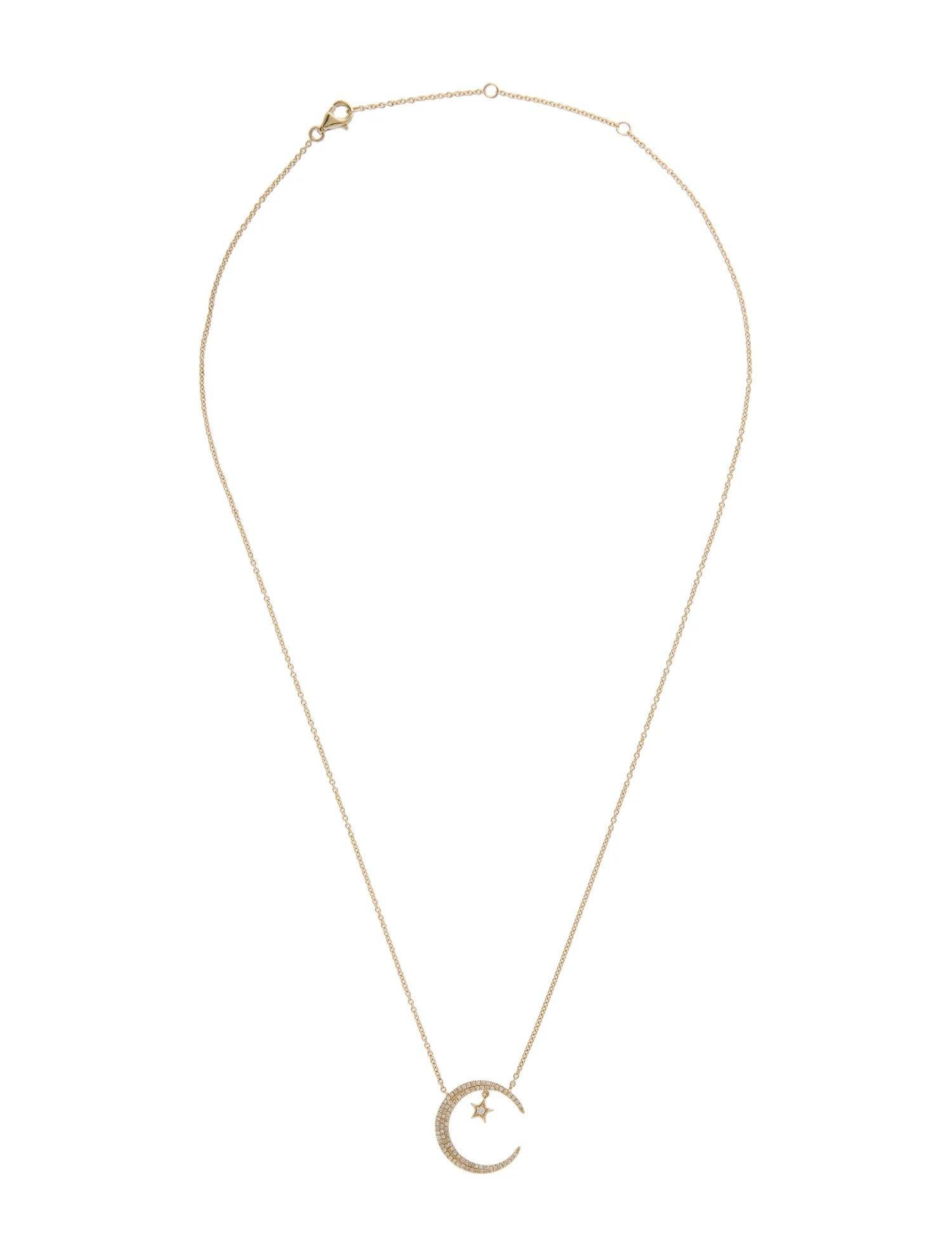 Women's or Men's 0.25 Carat Diamond Crescent Moon & Star Yellow Gold Pendant Necklace For Sale