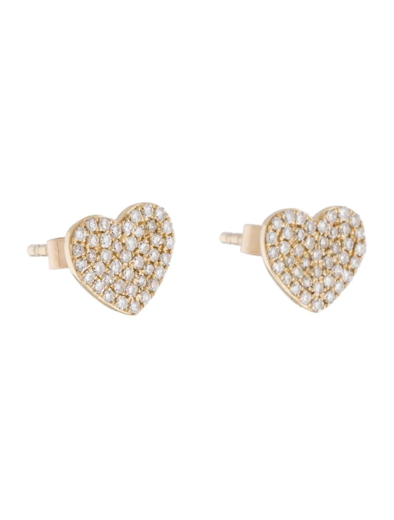 Round Cut 0.25 Carat Diamond Heart Yellow Gold Stud Earrings  For Sale