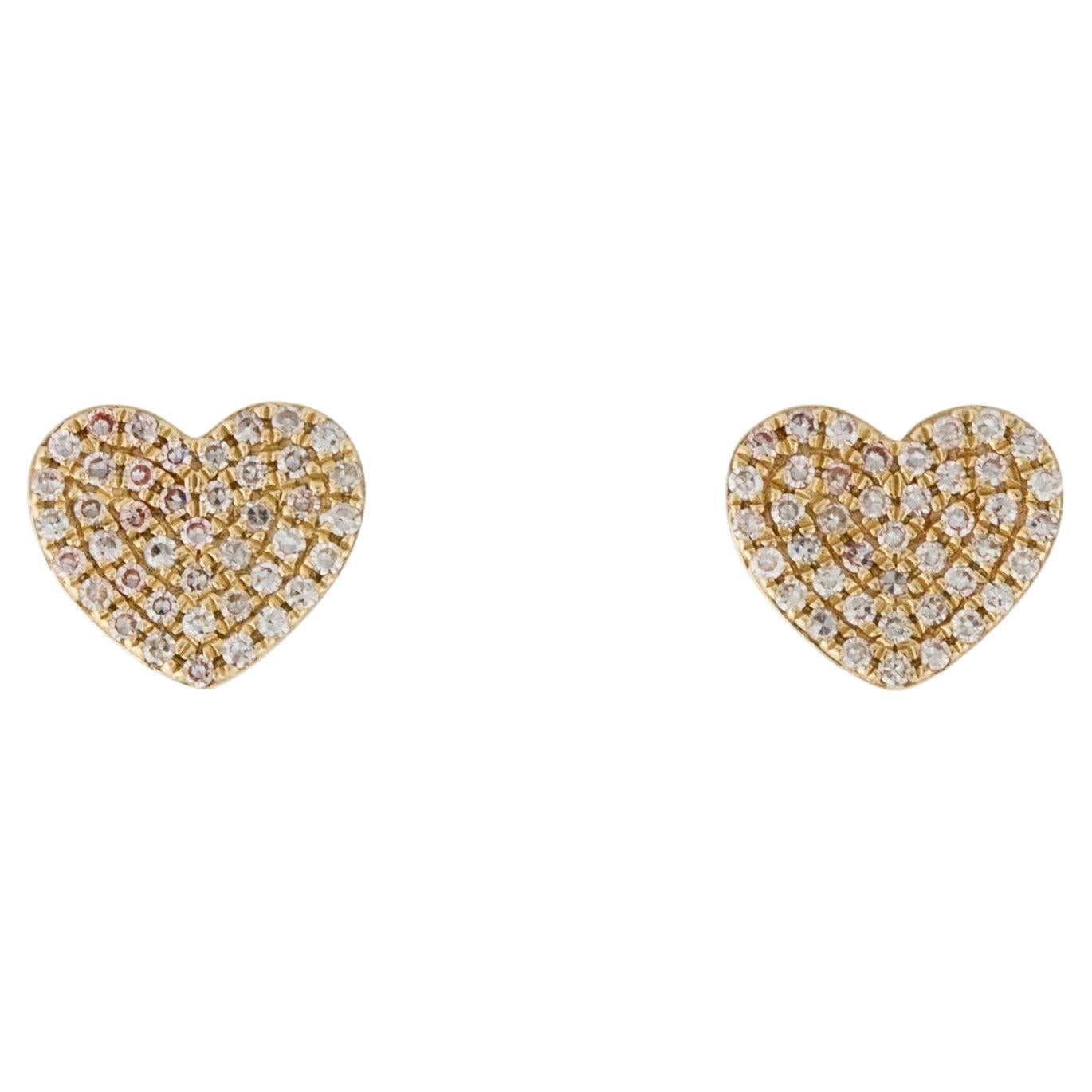 Clous d'oreilles cœur en or jaune avec diamants de 0,25 carat  en vente