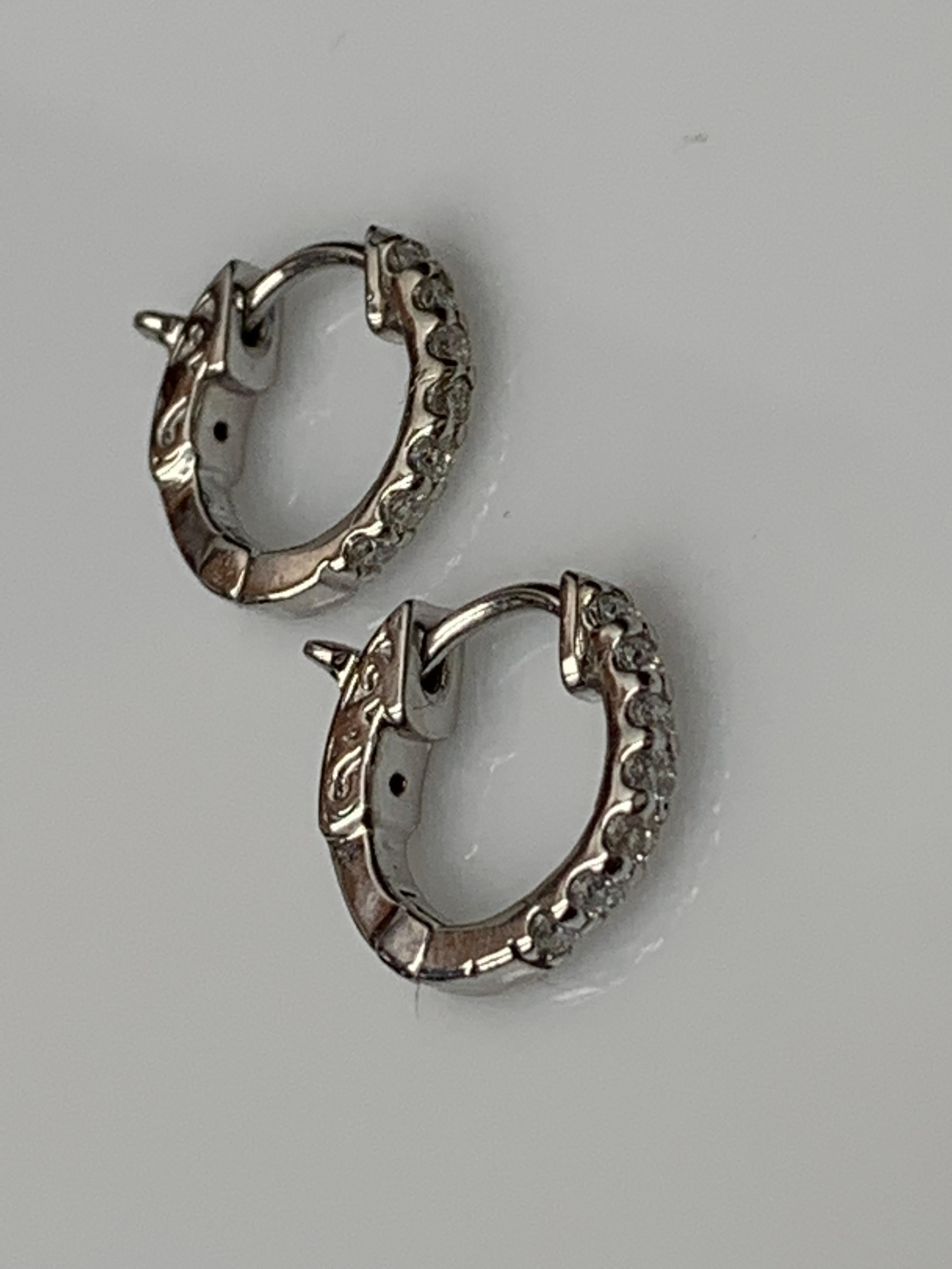 Women's 0.25 Carat Diamond Hoop Earrings in 14k White Gold For Sale