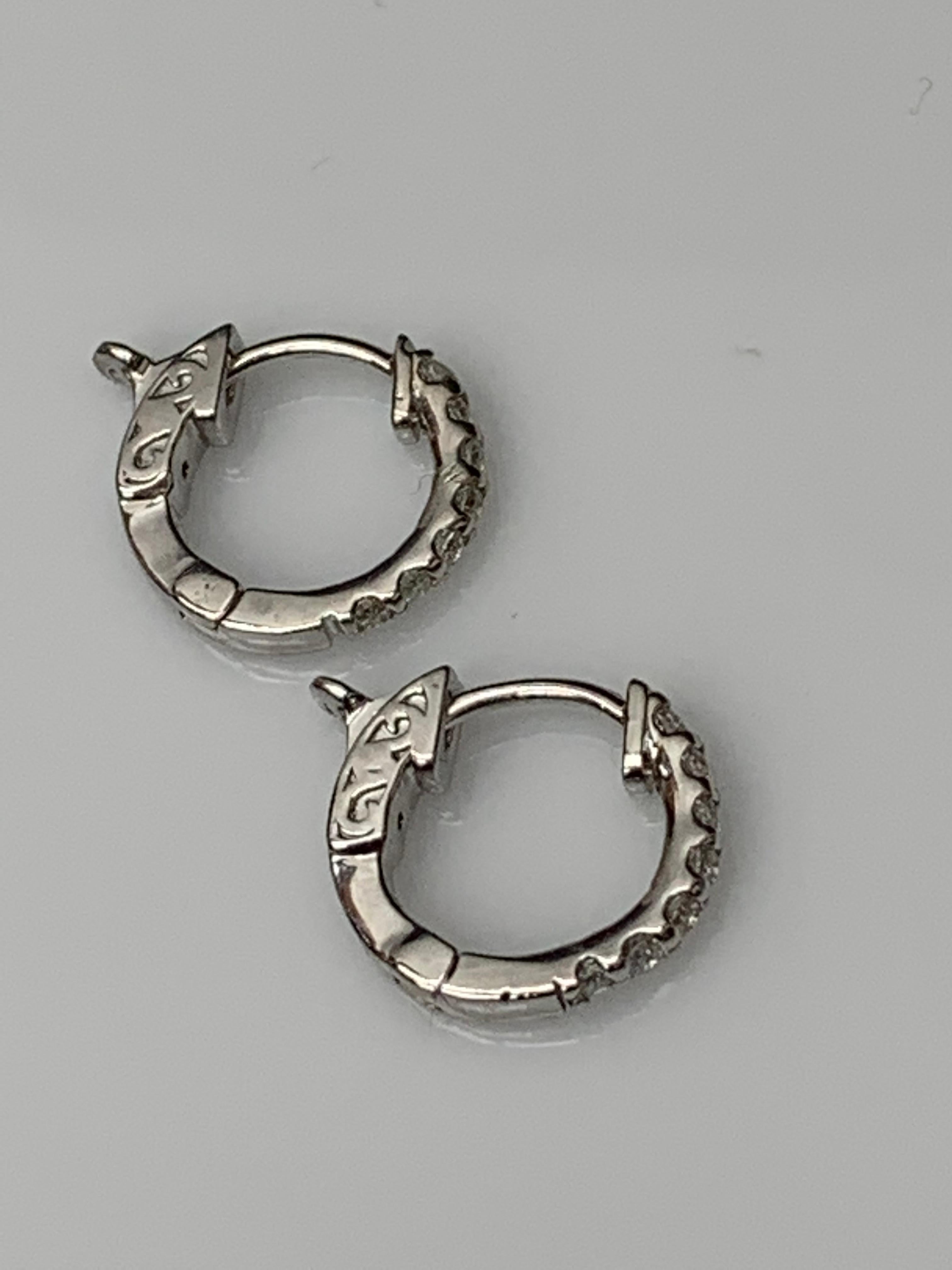 0.25 Carat Diamond Hoop Earrings in 14k White Gold For Sale 1