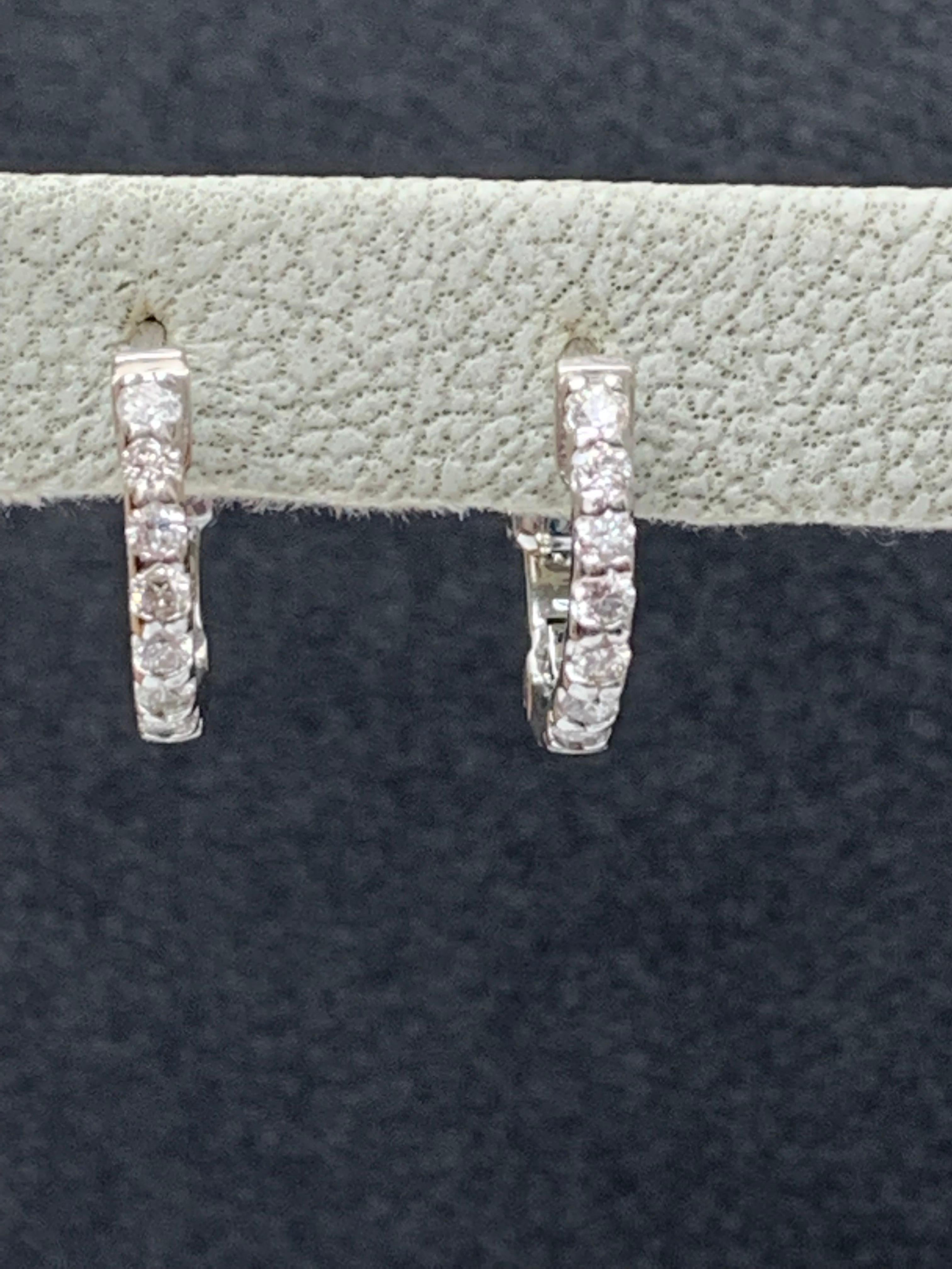 0.25 Carat Diamond Hoop Earrings in 14k White Gold For Sale 2