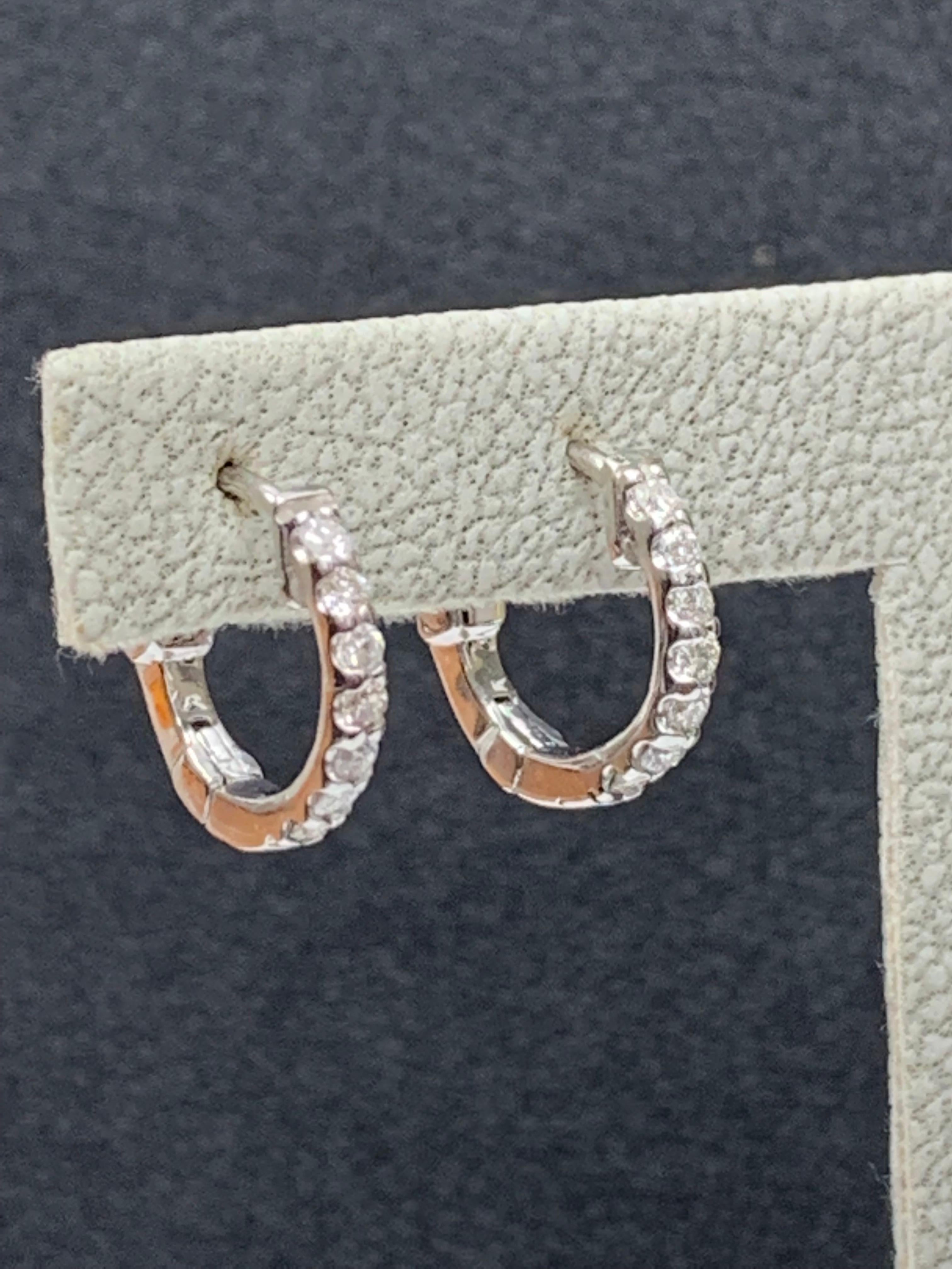 0.25 Carat Diamond Hoop Earrings in 14k White Gold For Sale 3