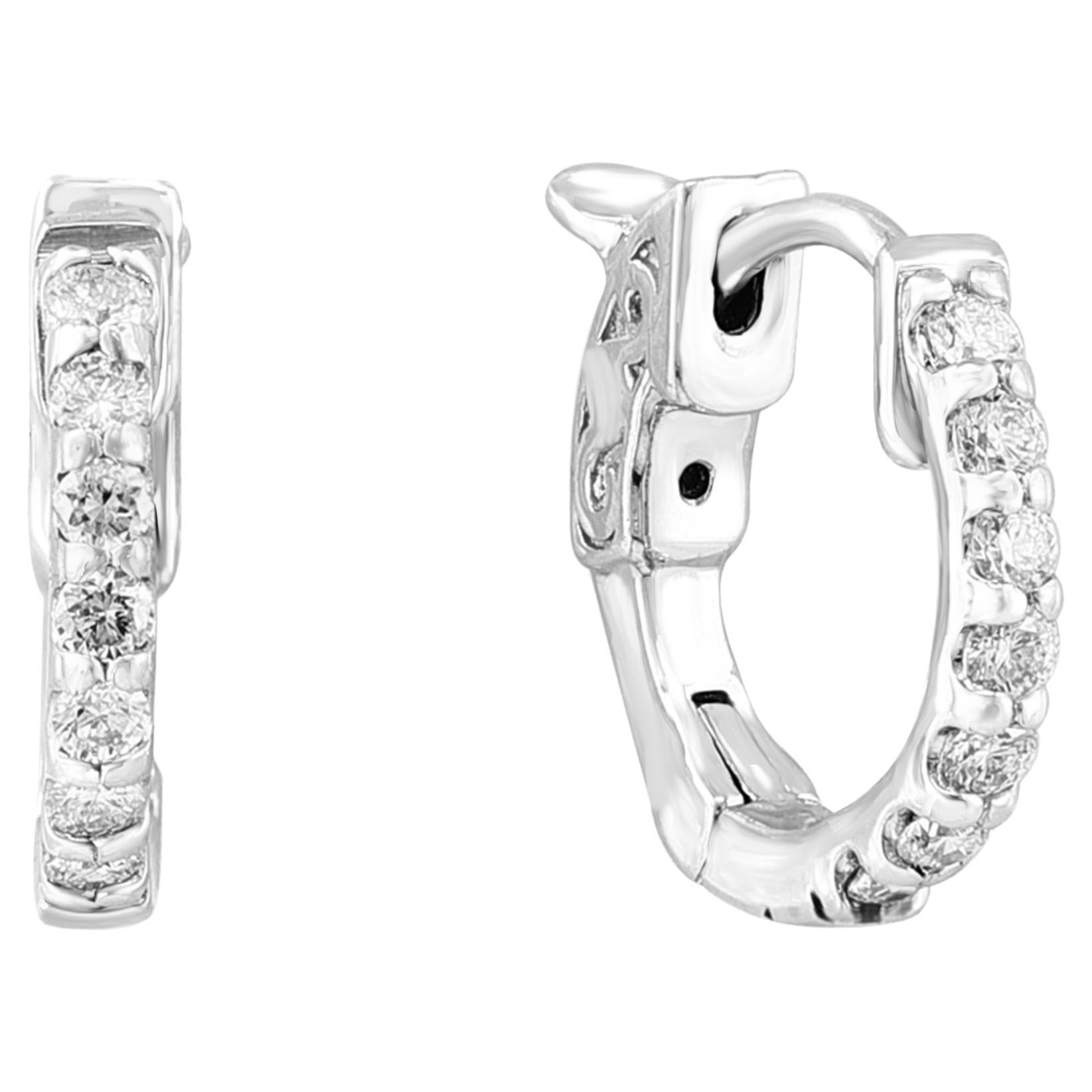 0.25 Carat Diamond Hoop Earrings in 14k White Gold For Sale