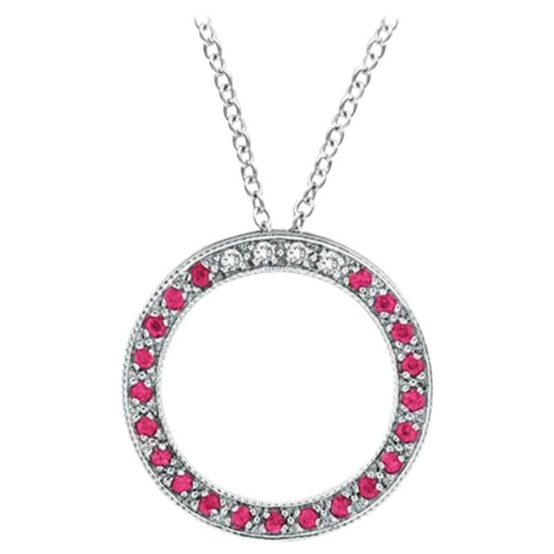 0.25 Carat Diamond & Pink Sapphire Circle Pendant Necklace 14K White Gold For Sale