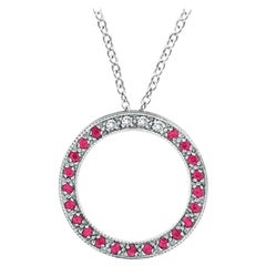 0.25 Carat Diamond & Pink Sapphire Circle Pendant Necklace 14K White Gold