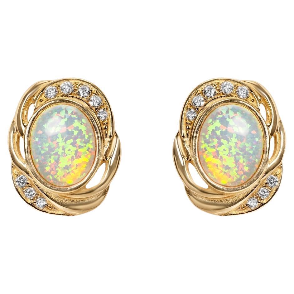 0.25 Carat Diamond Round Oval Opal Bottom Earrings Certified For Sale