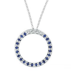 0.25 Carat Diamond & Sapphire Circle Pendant Necklace 14K White Gold