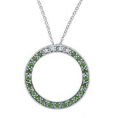 0.25 Carat Diamond & Tsavorite Circle Pendant Necklace 14K White Gold