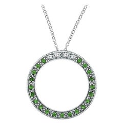 0.25 Carat Diamond & Tsavorite Circle Pendant Necklace 14K White Gold