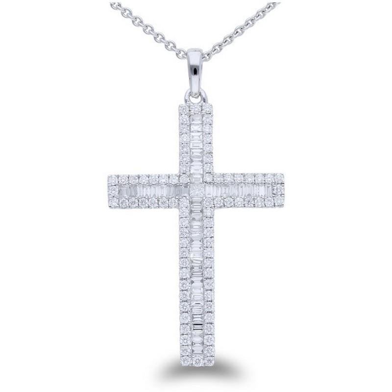Moderne Pendentif croix en or blanc 14 carats avec diamants de 0,25 carat en vente