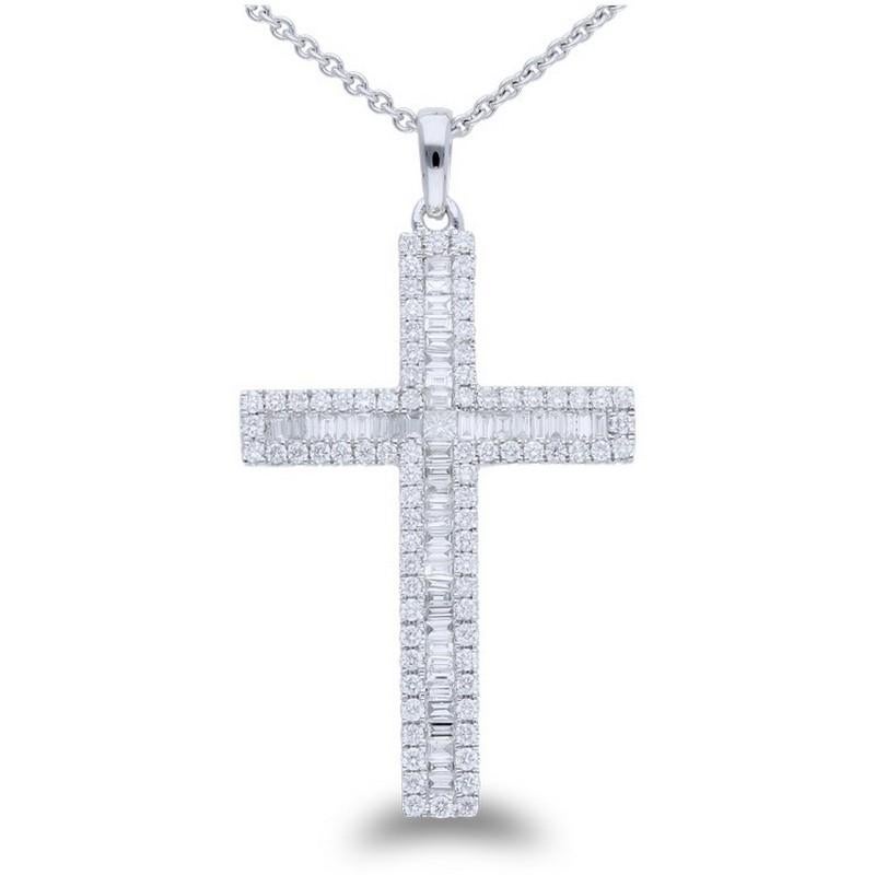 Modern 0.25 Carat Diamonds Cross Pendant in 14K White Gold For Sale