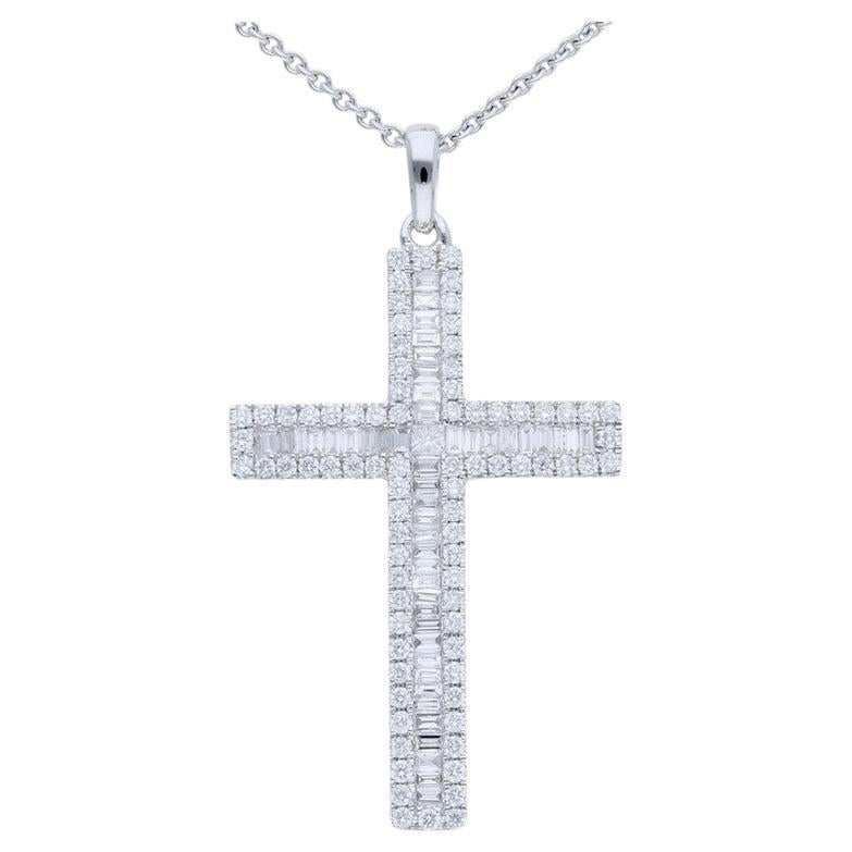 0.25 Carat Diamonds Cross Pendant in 14K White Gold For Sale