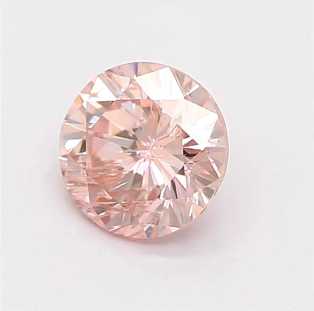 Round Cut 0.25 Carat Fancy Orangy Pink Round Shaped Diamond I1 Clarity CGL Certified For Sale