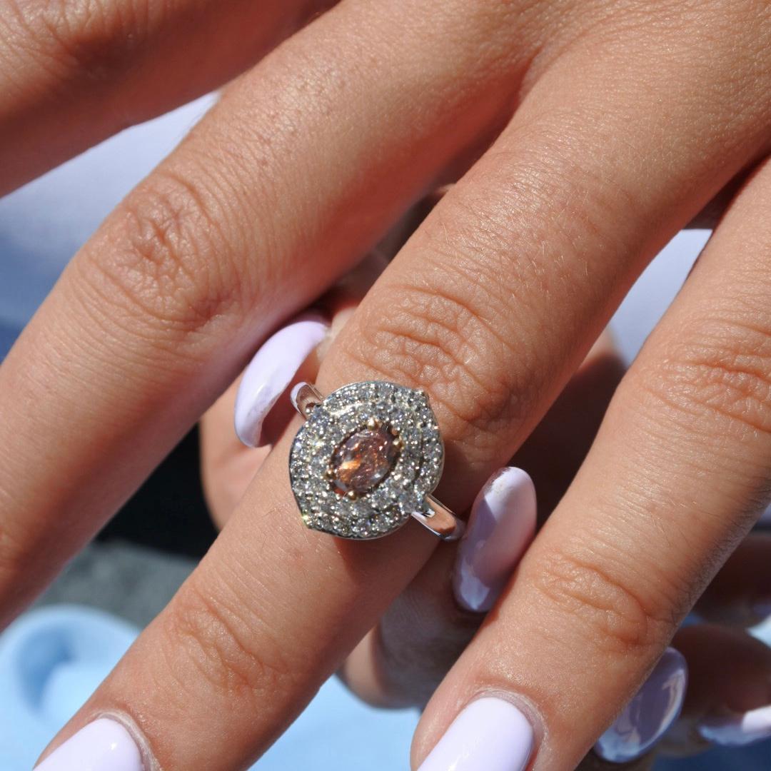 Art Deco 0.62 Carat GIA Certified Natural Fancy Orange Pink Diamond Ring - Shlomit Rogel For Sale