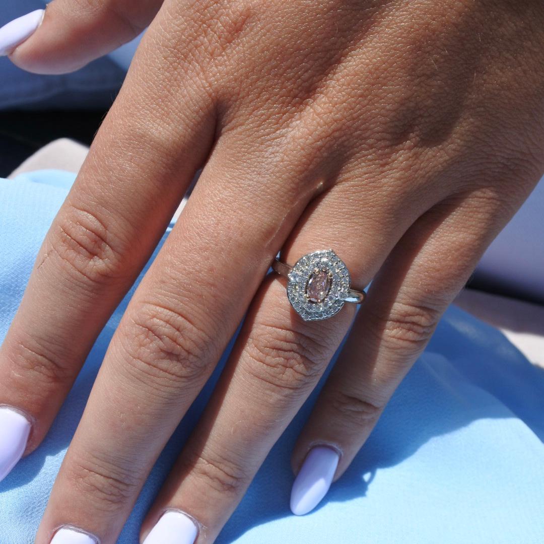 Oval Cut 0.62 Carat GIA Certified Natural Fancy Orange Pink Diamond Ring - Shlomit Rogel For Sale