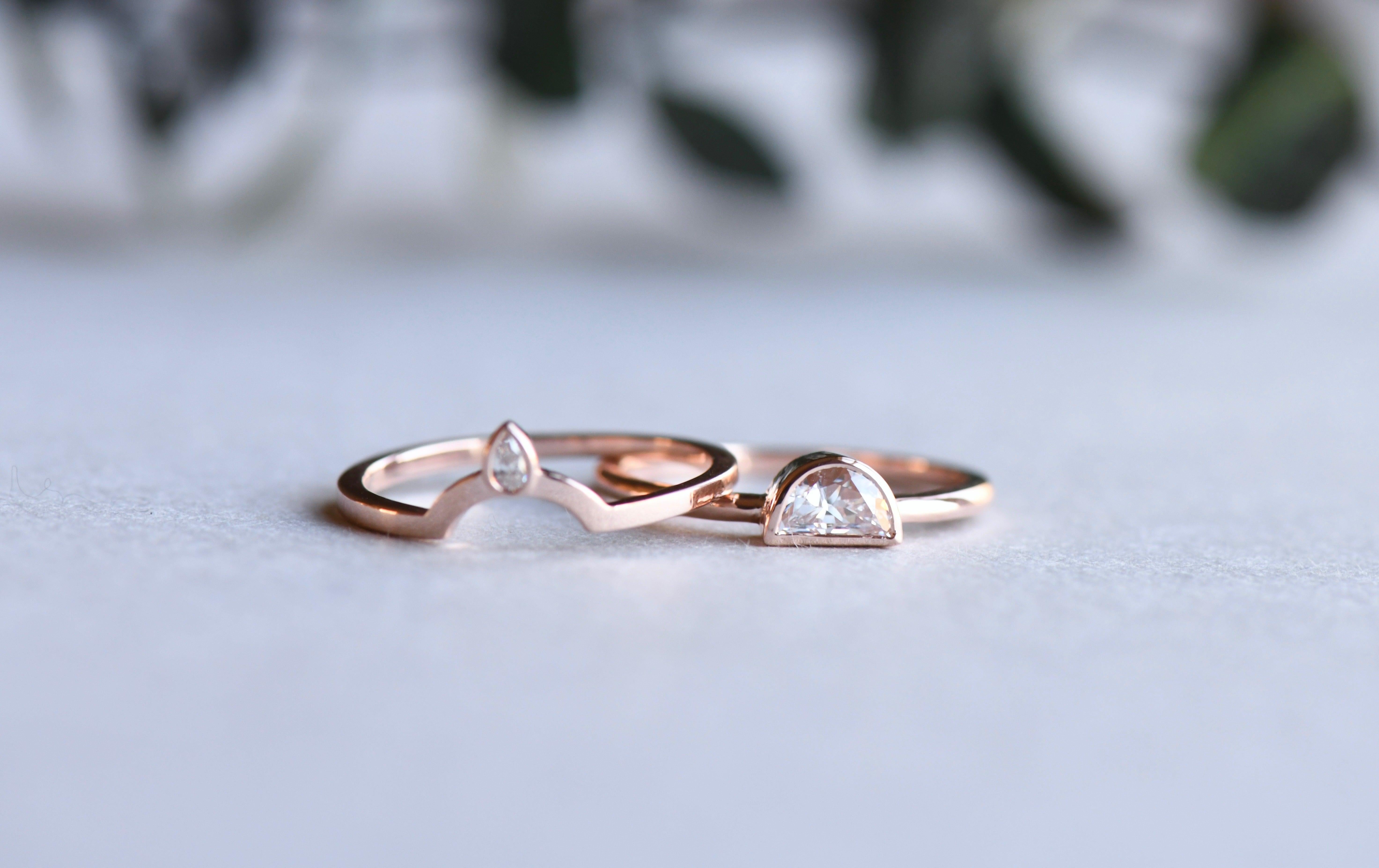 For Sale:  0.25 Carat Half Moon Diamond Engagement Ring Set 2
