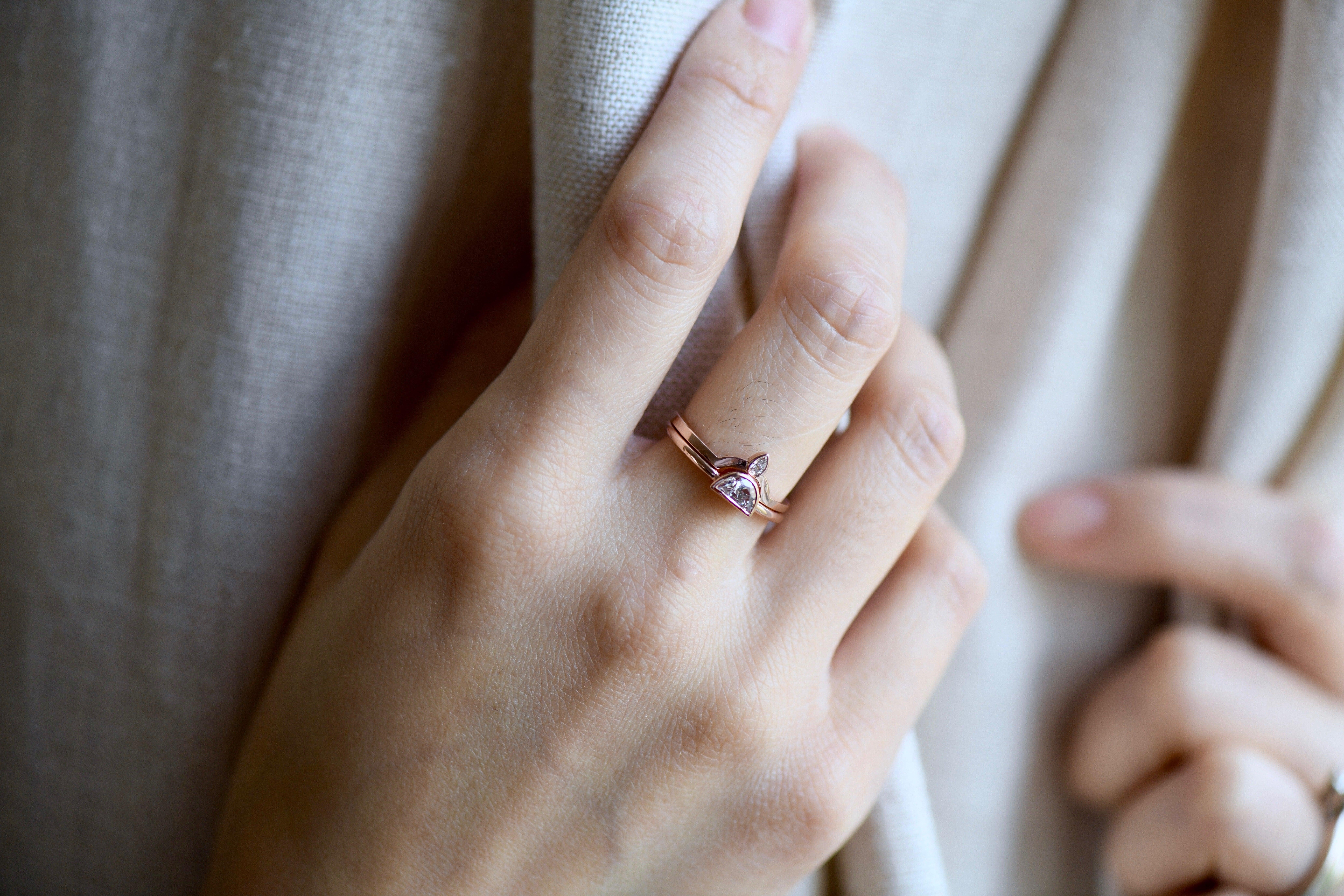 For Sale:  0.25 Carat Half Moon Diamond Engagement Ring Set 3